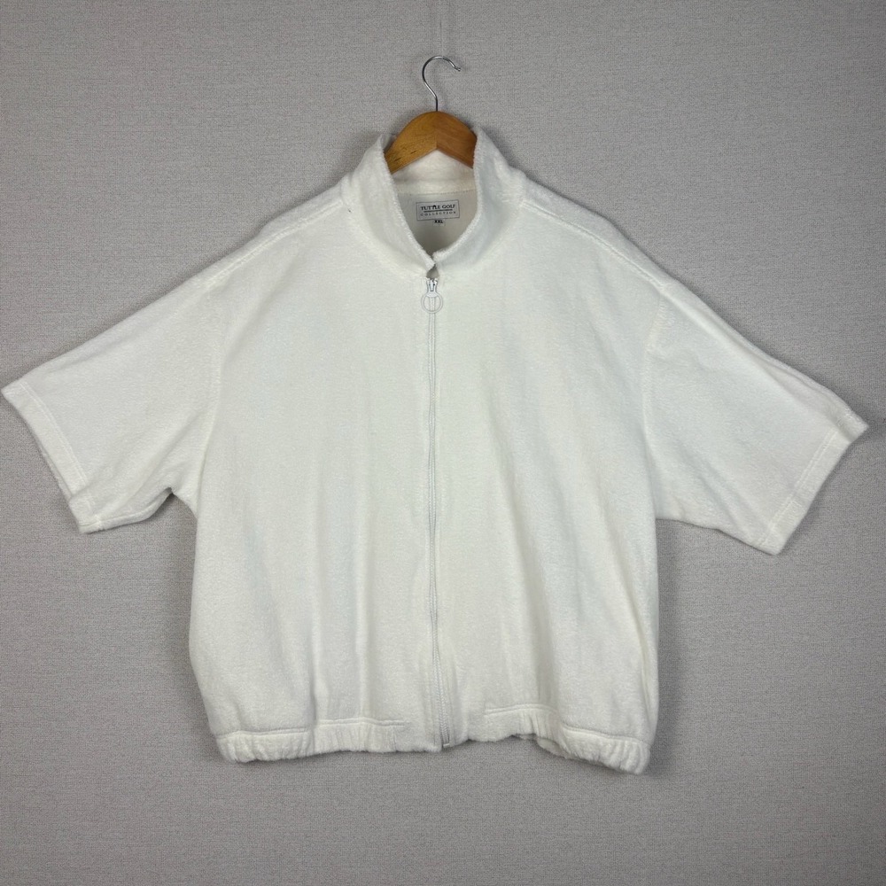 Tuttle Golf Shacket Mens 2XL Vintage 90s White Terrycloth Cropped Yacht Rock USA